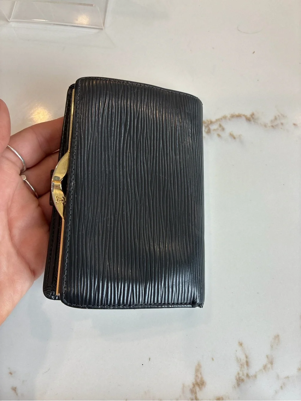 Louis Vuitton Black Epi Leather Wallet with Gold Hardware